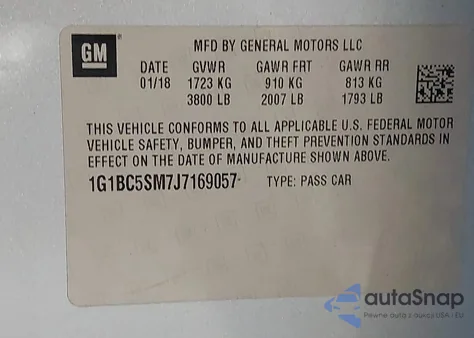 2018 Chevrolet Cruze Ls Auto из США, поврежденный, VIN 1G1BC5SM7J7169057